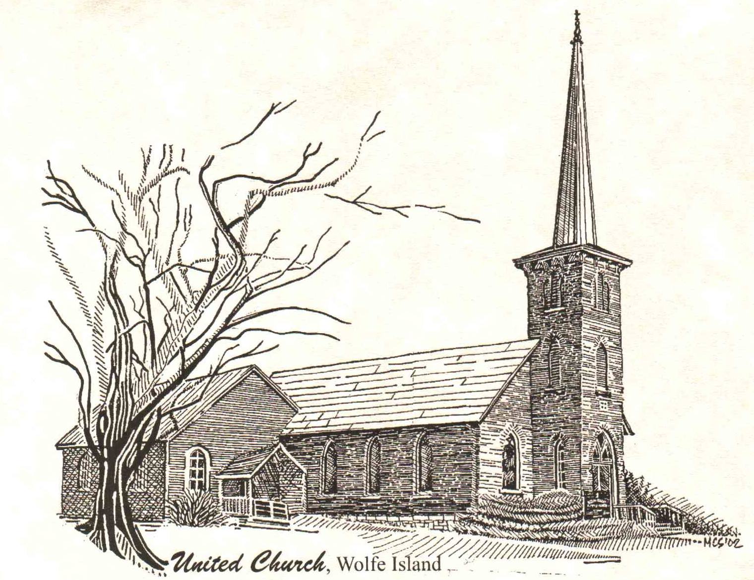 Historic church exterior sketch illustration
